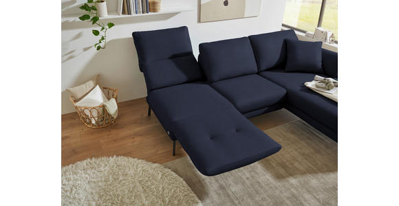 ECKSOFA  in Flachgewebe Blau Armteilverstellung, Relaxfunktion, Drehsitzfunktion  255-365/175-224 cm  - Blau/Schwarz, Design, Textil/Metall (255-365/175-224cm) - Dieter Knoll