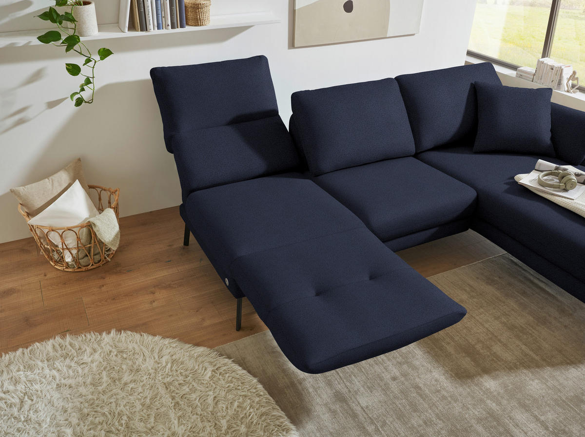 ECKSOFA  in Flachgewebe Blau  255-365/175-224 cm  - Blau/Schwarz, Design, Textil/Metall (255-365/175-224cm) - Dieter Knoll