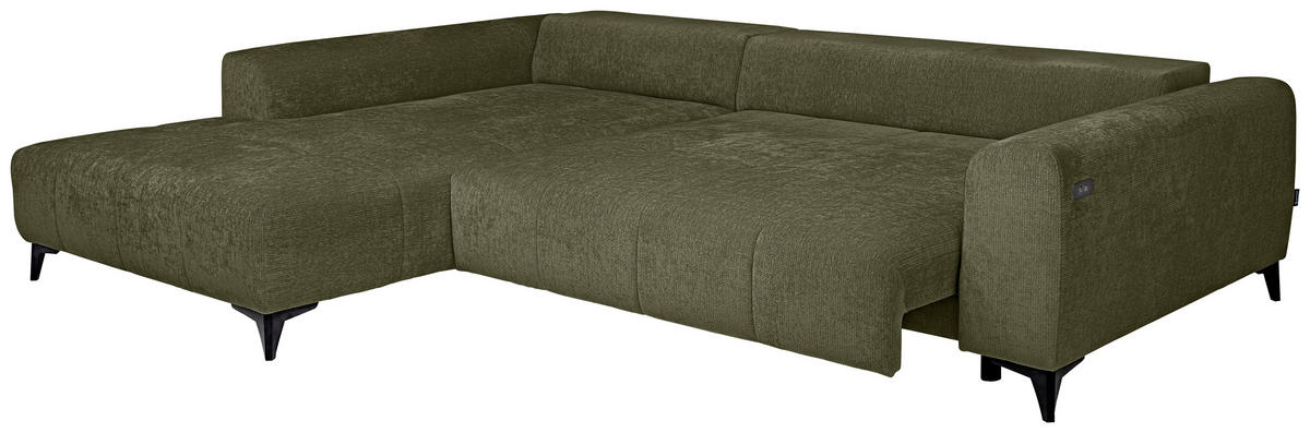 HÖRNSOFFA i chenille olivgrön  - olivgrön/svart, Klassisk, textil/plast (222/279cm) - MID.YOU