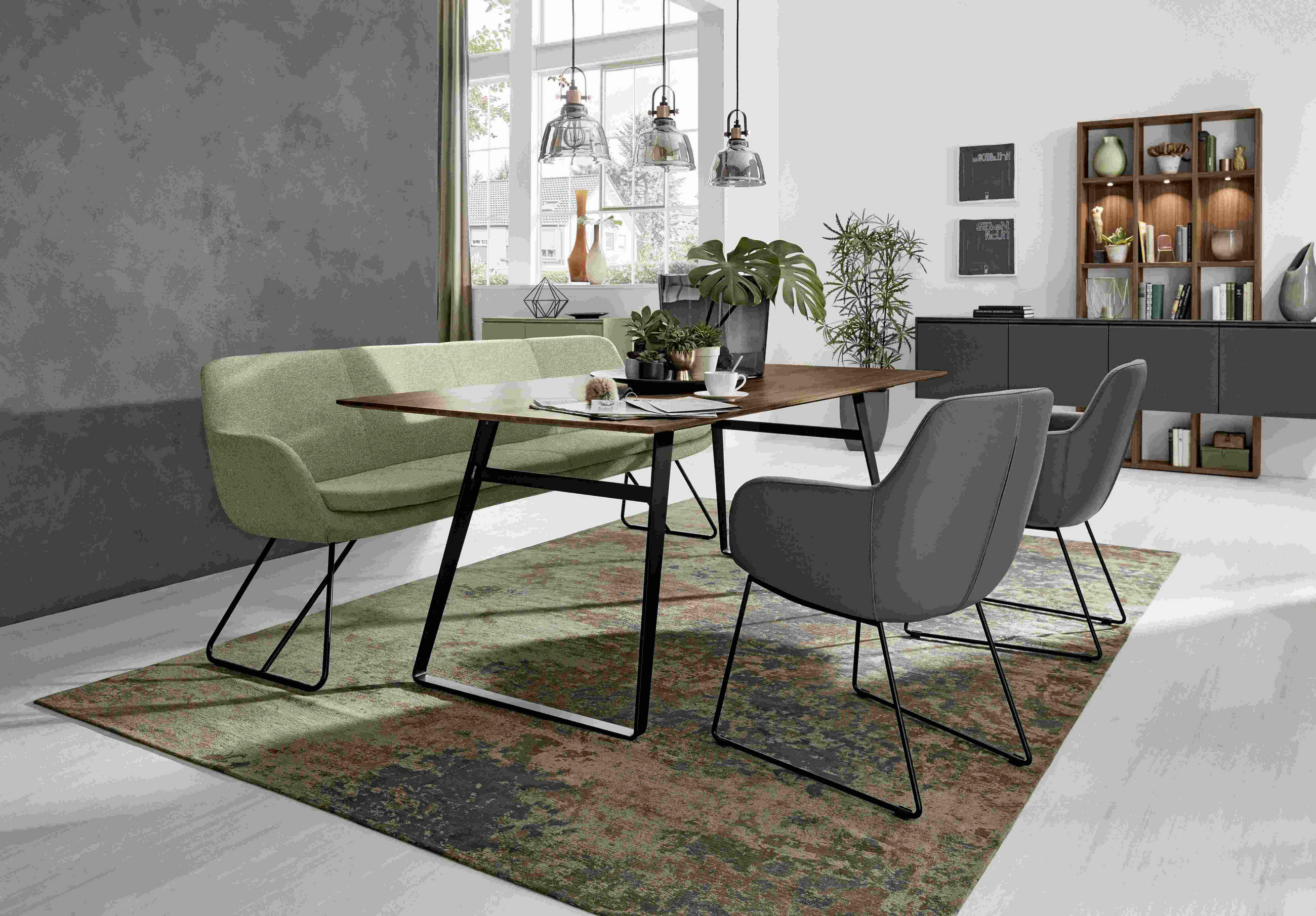 SITZBANK 220/87/65 cm Webstoff Olivgrün Metall  - Schwarz/Olivgrün, Design, Textil/Metall (220/87/65cm) - Musterring