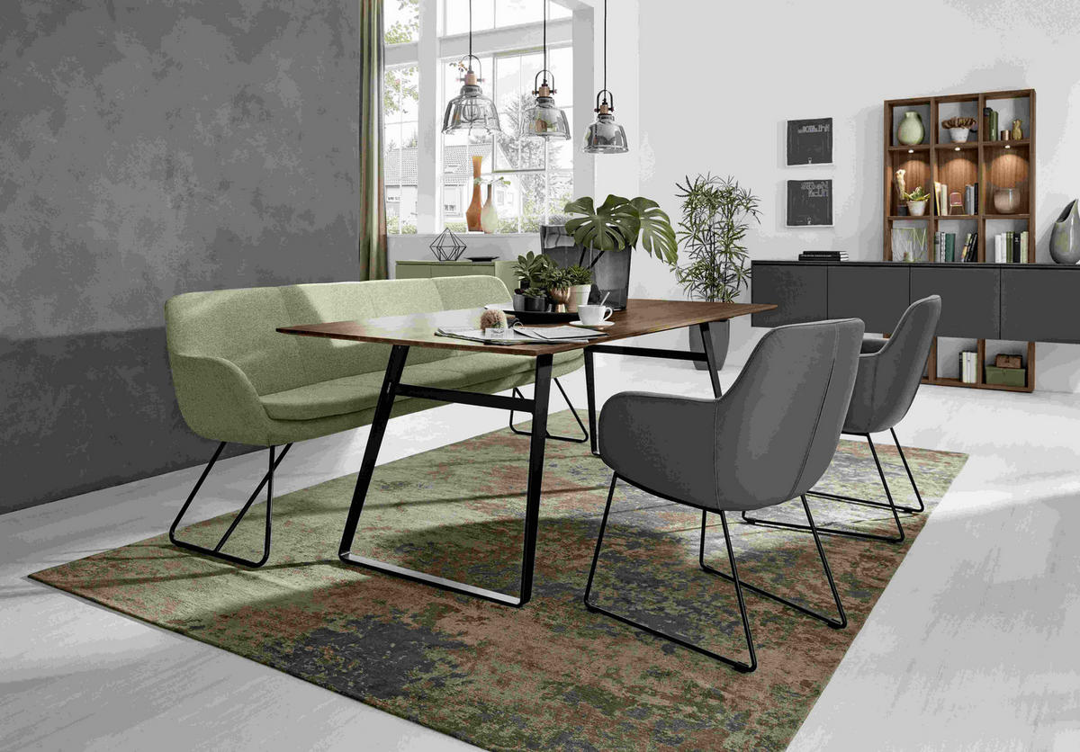 SITZBANK 220/87/65 cm Webstoff Olivgrün Metall  - Schwarz/Olivgrün, Design, Textil/Metall (220/87/65cm) - Musterring
