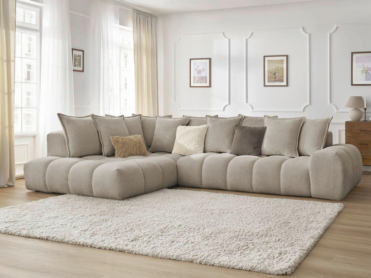 ECKSOFA Ottomane links  EVEREST Taupe Flachgewebe  - Taupe/Schwarz, MODERN, Kunststoff/Textil (210/352cm)