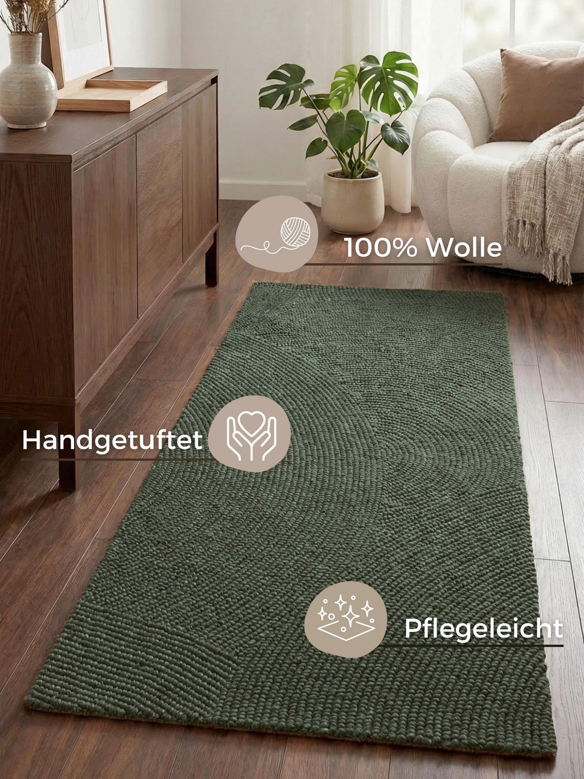 LÄUFER 80/200 cm Calmio  - Dunkelgrün, Basics, Textil (80/200cm) - Hanse Home