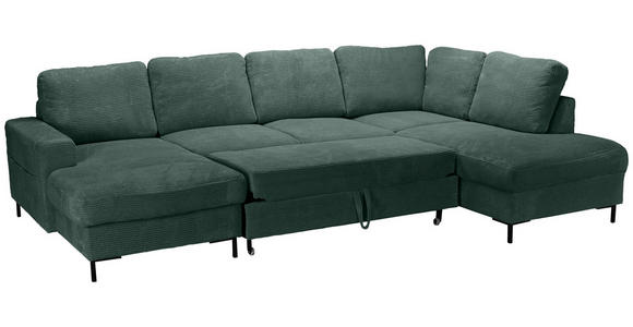 WOHNLANDSCHAFT Dunkelgrün Cord  - Dunkelgrün/Schwarz, KONVENTIONELL, Textil/Metall (148/303/197cm) - Carryhome