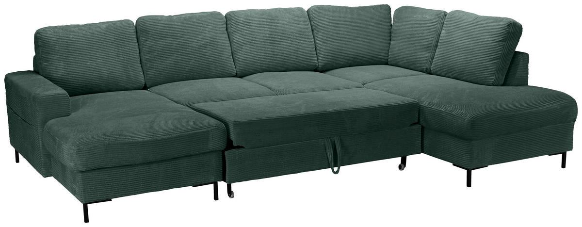 WOHNLANDSCHAFT Dunkelgrün Cord  - Dunkelgrün/Schwarz, KONVENTIONELL, Textil/Metall (148/303/197cm) - Carryhome