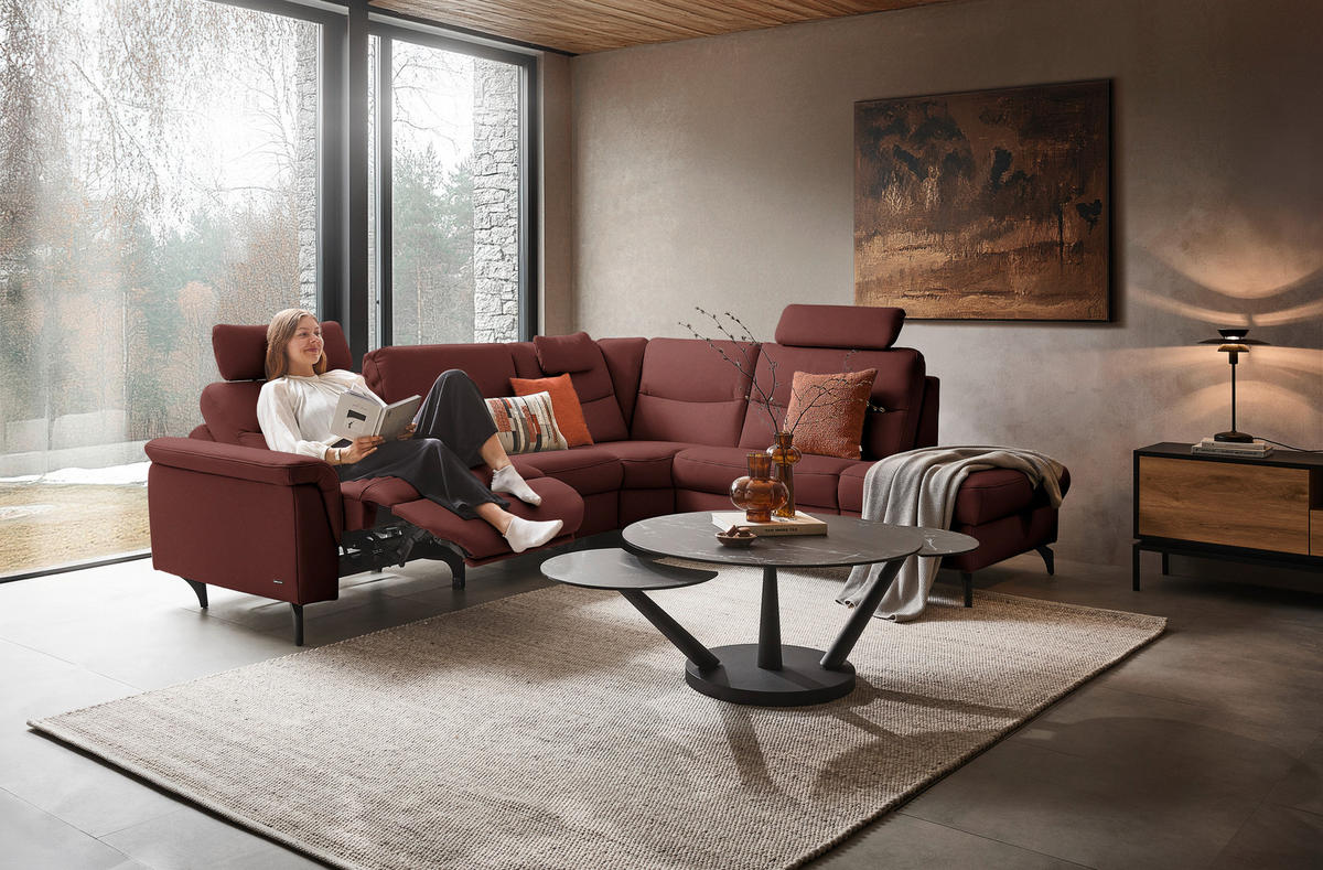 ECKSOFA  in Echtleder Rotbraun  280/249 cm  - Rotbraun/Anthrazit, Design, Leder/Metall (280/249cm) - Himolla Komfortklass
