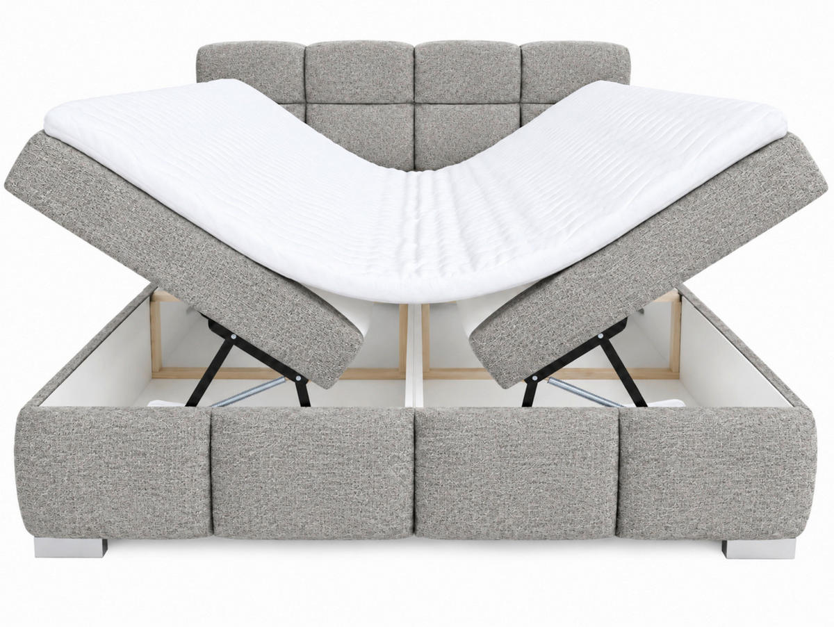 BOXBETT 180/200 cm,  in Graubraun, Bettkasten, Topper,  - Chromfarben/Graubraun, MODERN, Holz/Kunststoff (180/200cm) - MID.YOU