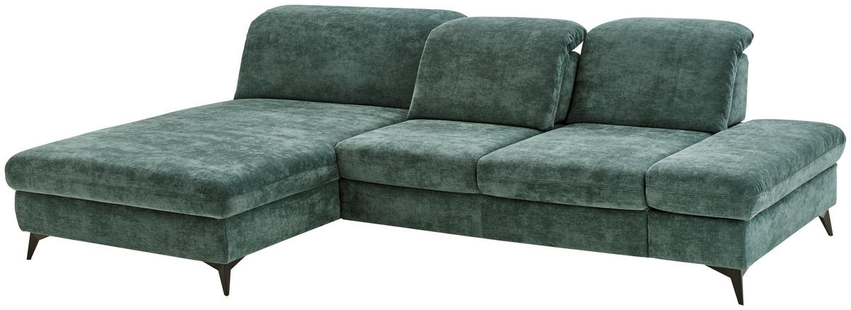 ECKSOFA Dunkelgrün Chenille  - Dunkelgrün/Schwarz, Design, Textil/Metall (198/288cm) - Beldomo Style