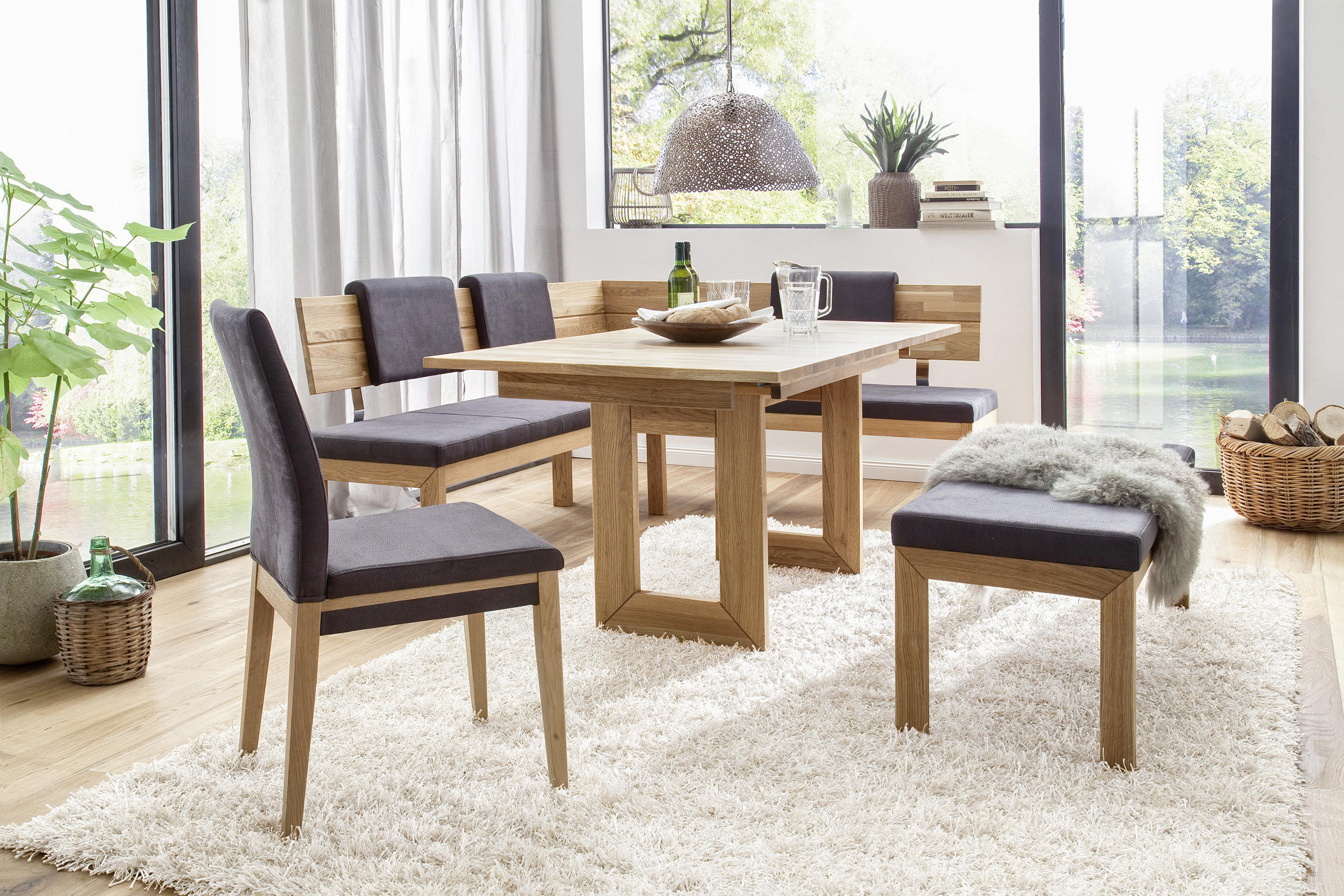 ECKBANK 171/208 cm Mikrofaser Anthrazit, Eichefarben Eiche massiv Holz - Eichefarben/Anthrazit, Natur, Holz/Textil (171/208cm) - Voleo