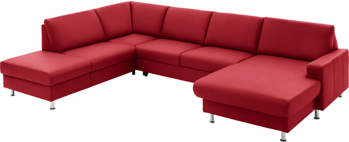 WOHNLANDSCHAFT in Echtleder Rot  - Rot/Alufarben, Design, Leder/Metall (233/339/165cm) - Beldomo Premium