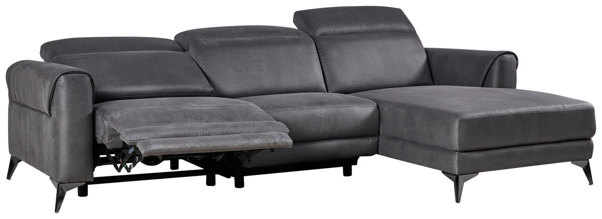 ECKSOFA Grau Mikrofaser  - Schwarz/Grau, Design, Textil/Metall (273/169cm) - Livetastic