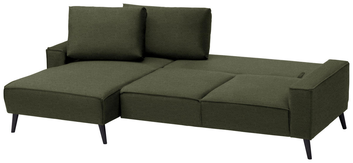 ECKSOFA in Velours Olivgrün  - Schwarz/Olivgrün, Konventionell, Holz/Textil (161/260cm) - Carryhome