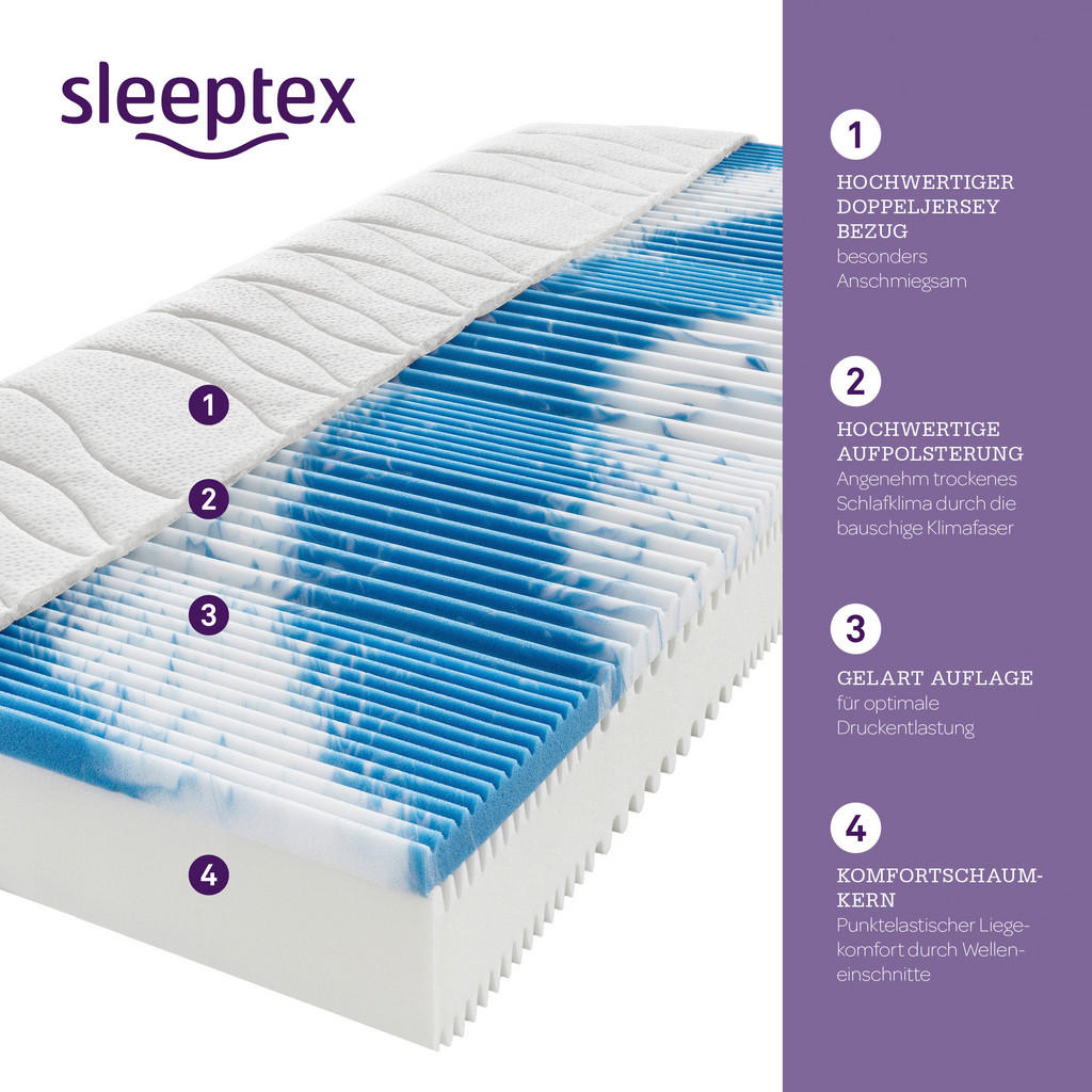 Thumbnail - Sleeptex Komfortschaummatratze Perfect Touch KS, Weiß, Textil, H2, 180x200 cm, Made in Germany, Oeko-Tex® Standard 100, ...