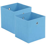 FALTBOX 2er Set Metall, Textil, Karton Blau, Silberfarben  - Blau/Silberfarben, Design, Karton/Textil (32/32/32cm) - Carryhome