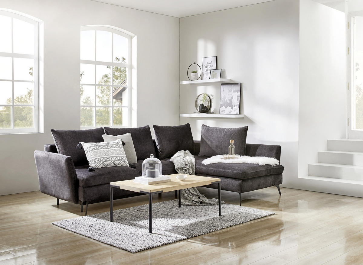 ECKSOFA inkl.Funktionen Dunkelgrau Flachgewebe  - Dunkelgrau/Schwarz, Design, Textil/Metall (282/182cm)
