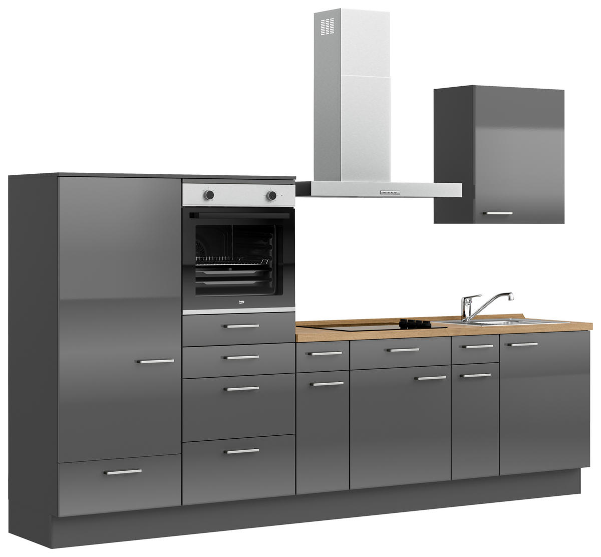KÜCHENBLOCK Flash 300 cm  in Eichefarben, Schieferfarben  - Schieferfarben/Edelstahlfarben, MODERN, Holzwerkstoff/Metall (300cm) - Nobilia