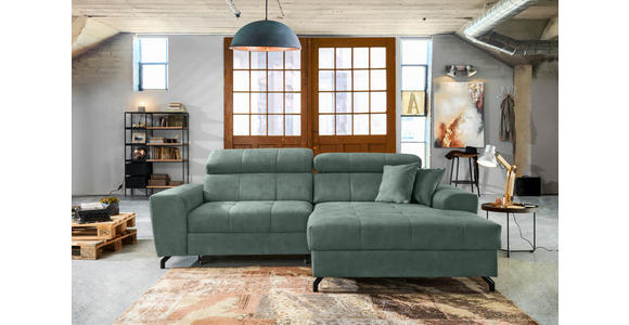 ECKSOFA in Velours Mintgrün  - Schwarz/Mintgrün, Design, Textil/Metall (267/181cm) - Carryhome