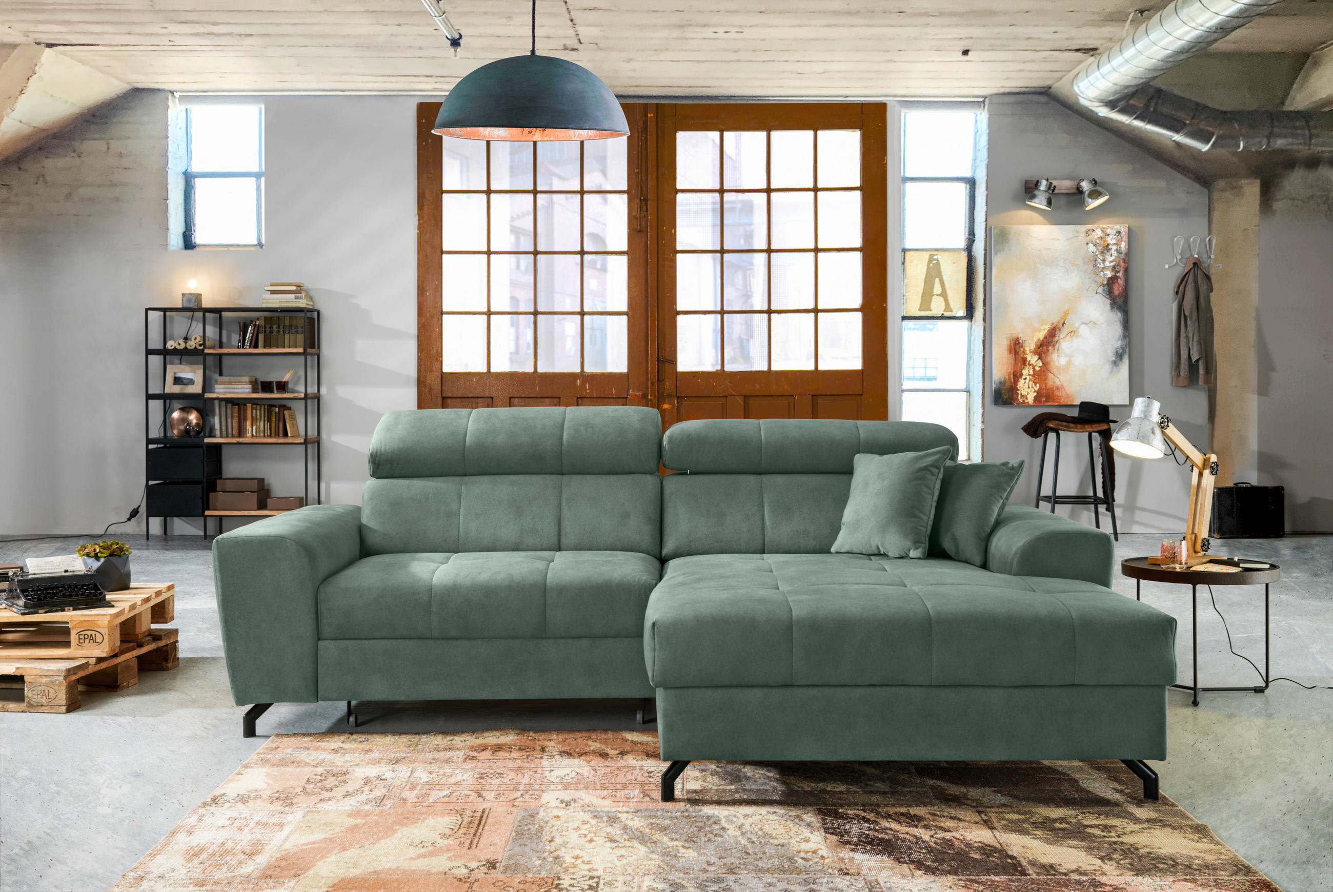 ECKSOFA Mintgrün Velours  - Schwarz/Mintgrün, Design, Textil/Metall (267/181cm) - Carryhome
