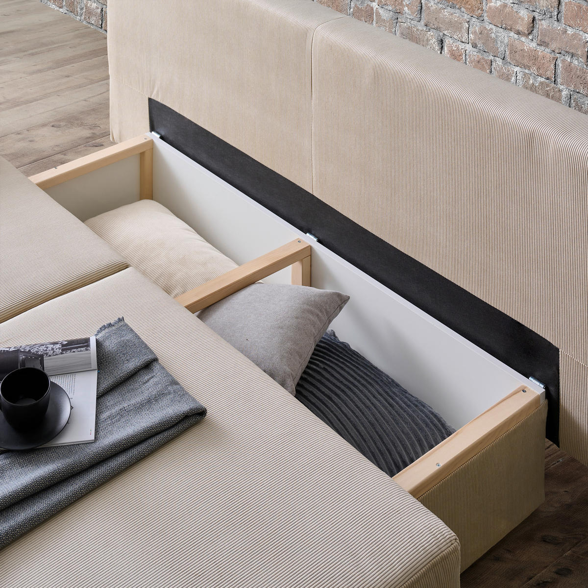 SCHLAFSOFA Spicy in Cord Beige  - Beige/Schwarz, Design, Textil/Metall (193/85/88cm) - Novel