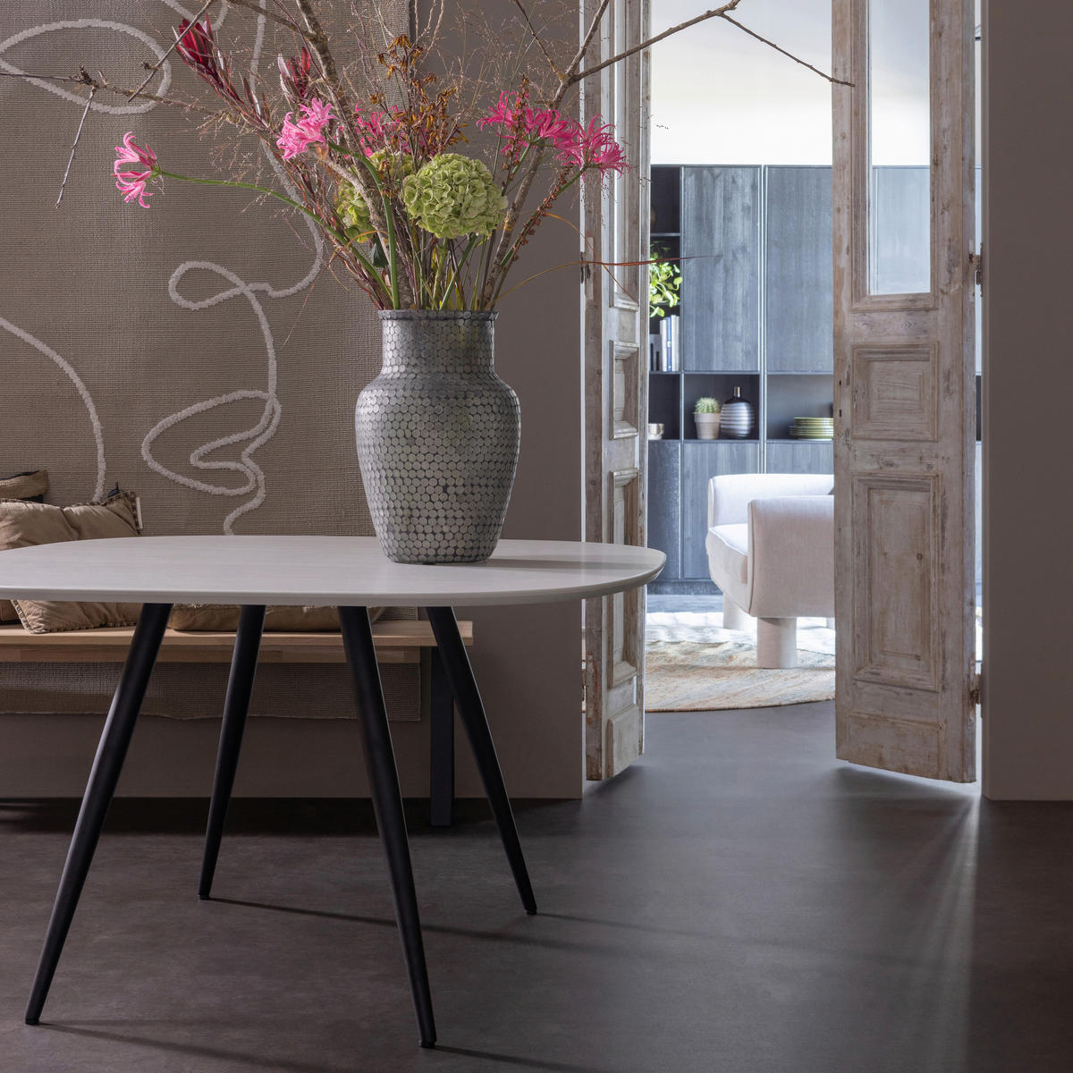 SITZBANK 160/46/35 cm Eichefarben Eiche  - Eichefarben/Schwarz, MODERN, Holz/Metall (160/46/35cm) - Livetastic