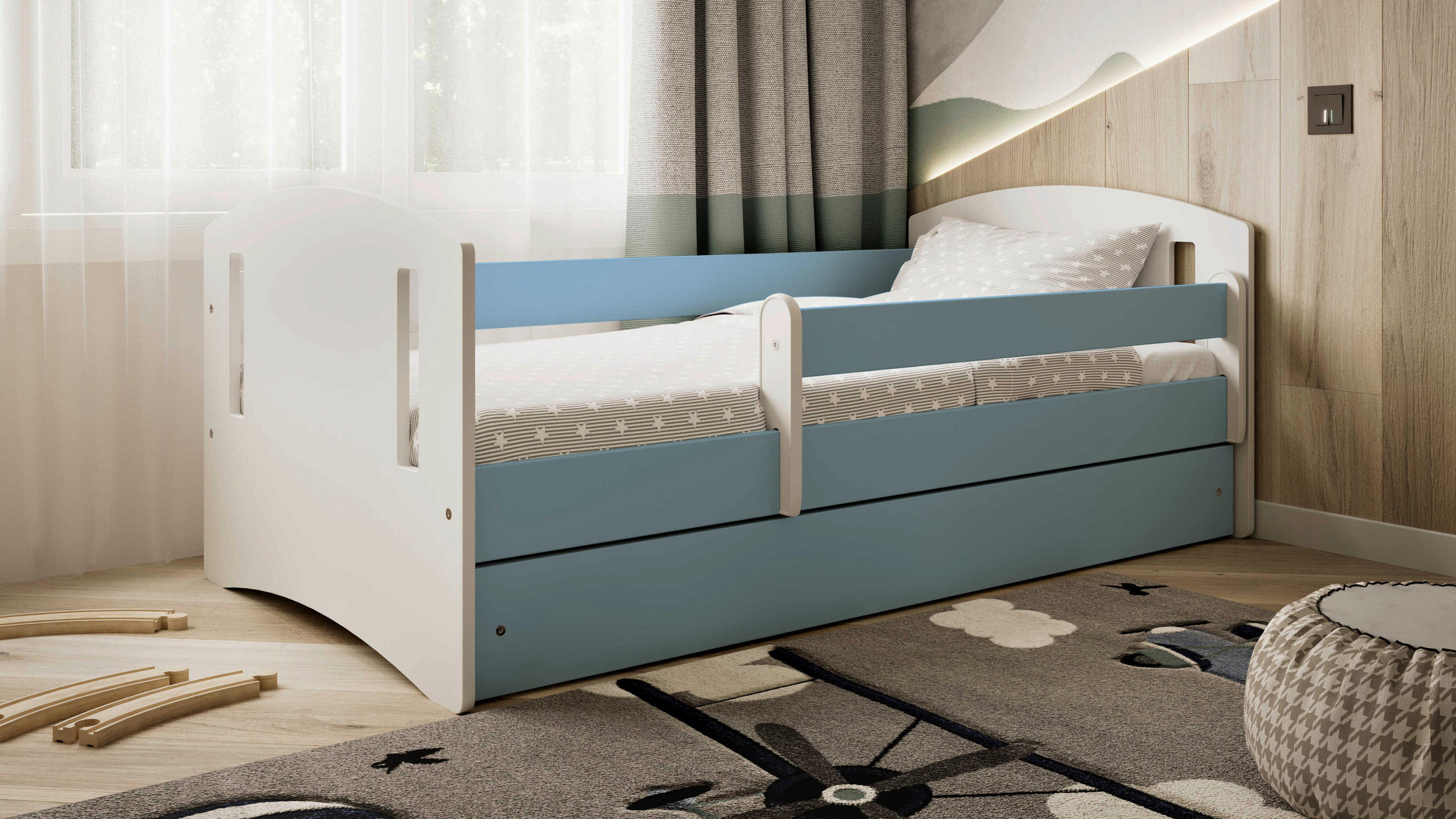KINDER-/JUNIORBETT 80/140 cm  in Blau, Weiß  - Blau/Birkefarben, MODERN, Holz/Holzwerkstoff (80/140cm) - MID.YOU