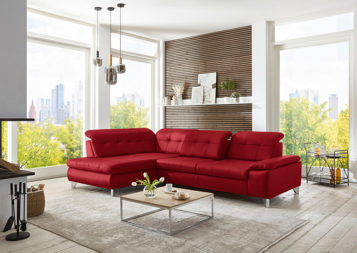 ECKSOFA Echtleder Rot  - Rot, Basics, Leder/Metall (211/309cm) - Beldomo Speed