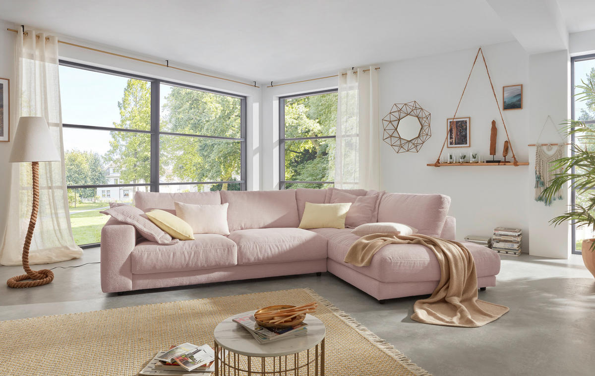 ECKSOFA Rosa Cord  - Schwarz/Rosa, Design, Kunststoff/Textil (325/224cm) - Hom`in