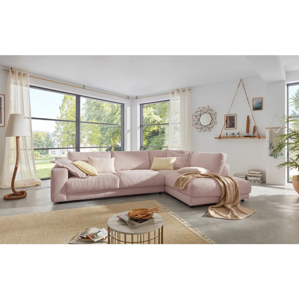 Thumbnail - Hom`in Ecksofa, Rosa, Textil, 4-Sitzer, Füllung: Schaumstoff, Federn, Ottomane rechts, L-Form, 325x224 cm, Blauer Engel,...