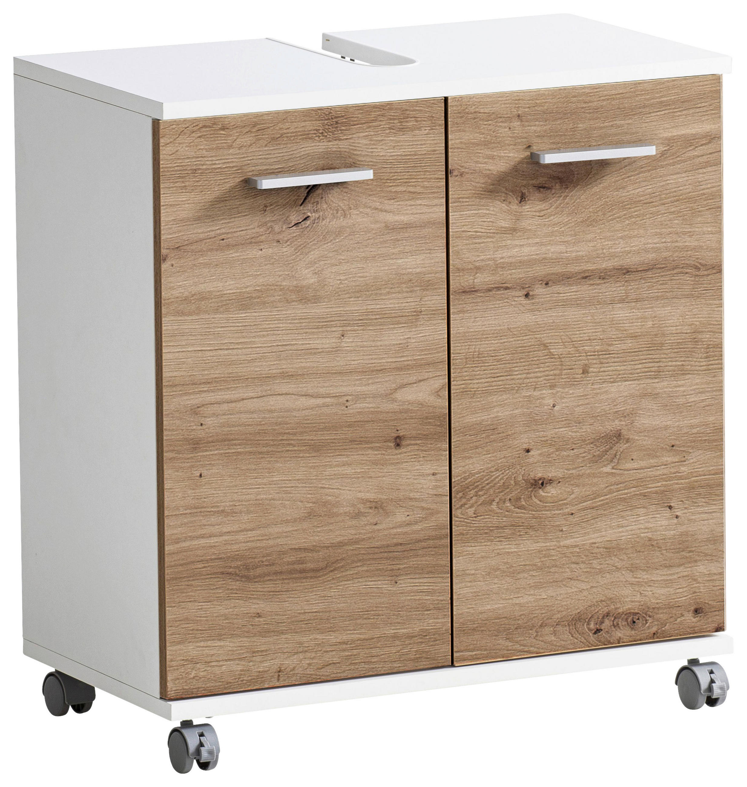 Stylife Waschbeckenunterschrank Palermo Eiche Artisan, Weiß 60x63.4x32.6 cm
