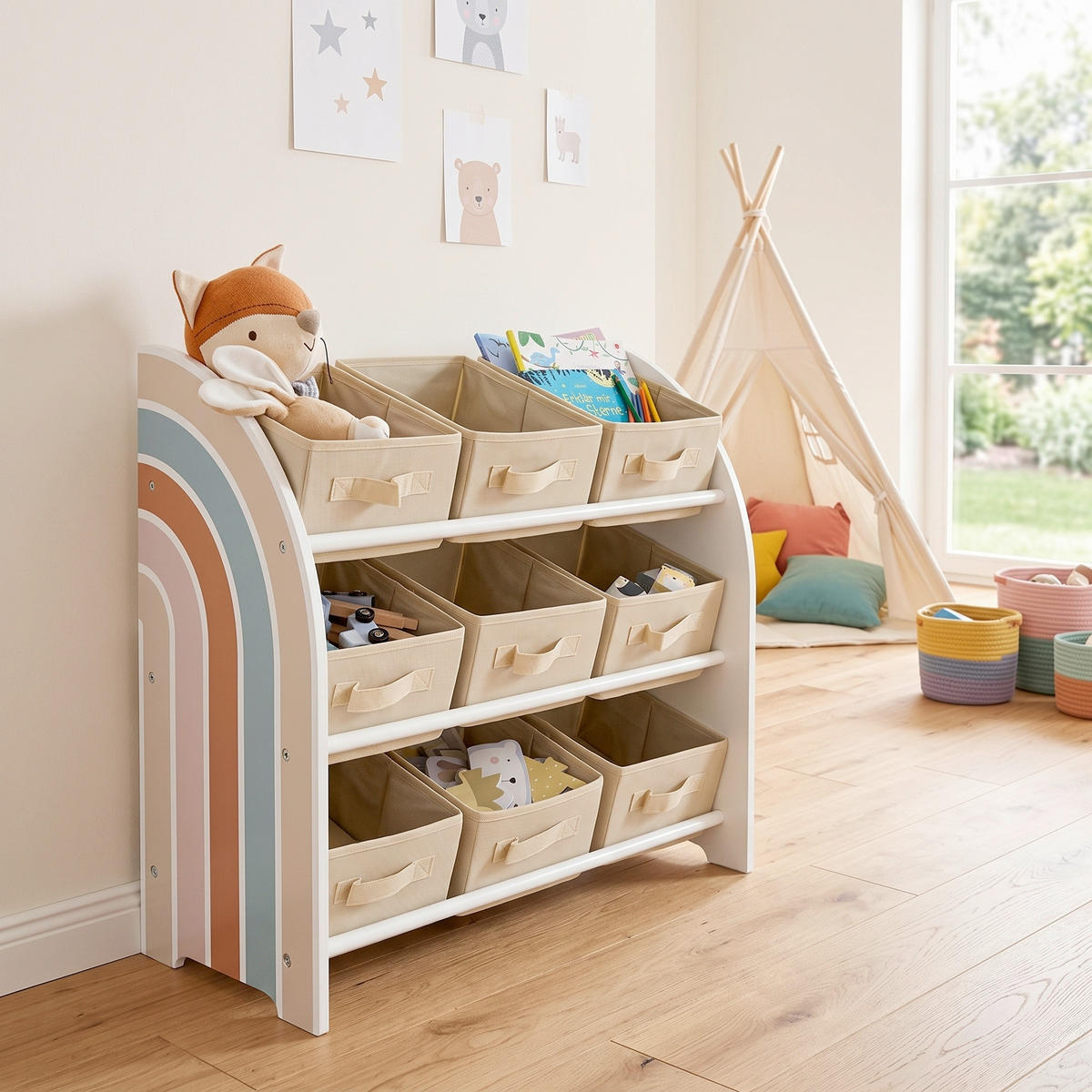 KINDERREGAL Rainbow Weiß, Beige  - Beige/Weiß, Basics, Holzwerkstoff/Textil (65/30/64cm) - Zeller Present