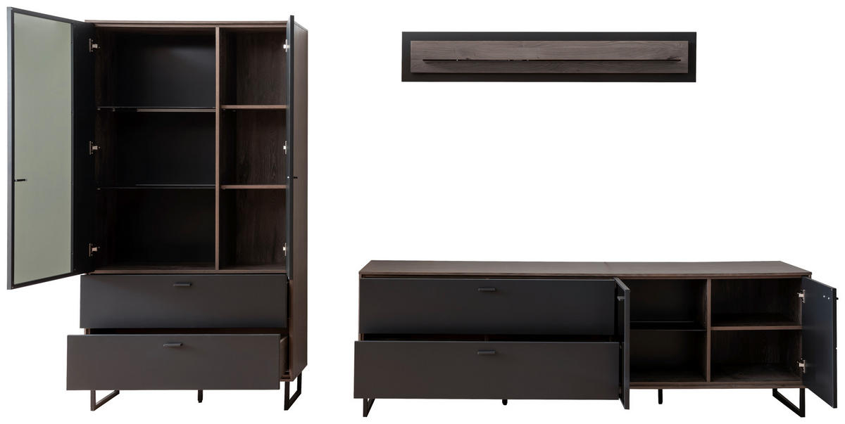 HYLLKOMBINATION  i svart, ekfärgad  321/185/50 cm  - svart/antracit, Design, metall/trämaterial (321/185/50cm) - MID.YOU