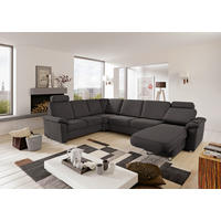 WOHNLANDSCHAFT Dunkelgrau Flachgewebe  - Chromfarben/Dunkelgrau, KONVENTIONELL, Textil/Metall (240/336/163cm) - Beldomo System