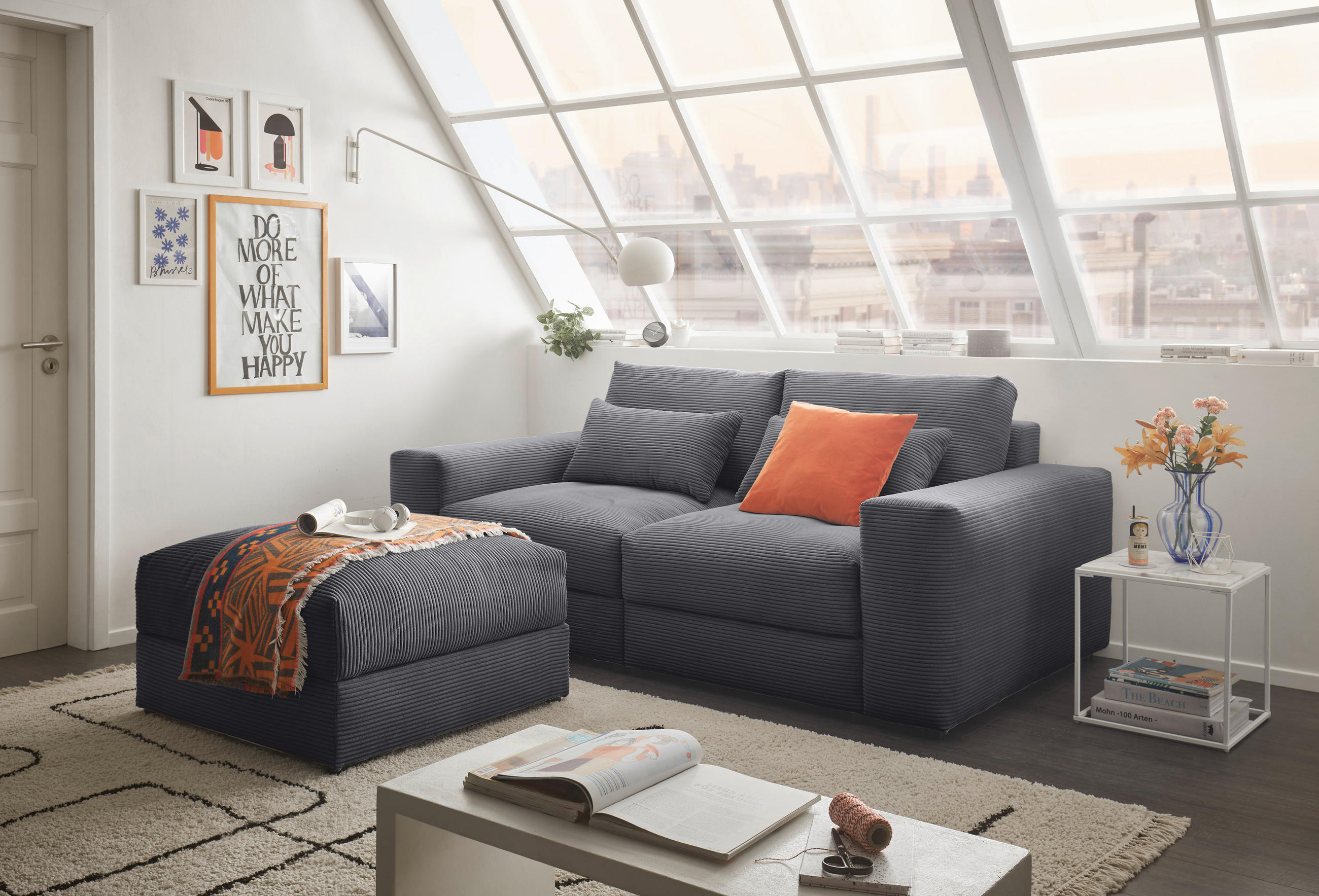 BIGSOFA Cord Dunkelgrau  - Dunkelgrau/Schwarz, KONVENTIONELL, Kunststoff/Textil (230/78/122cm) - Carryhome
