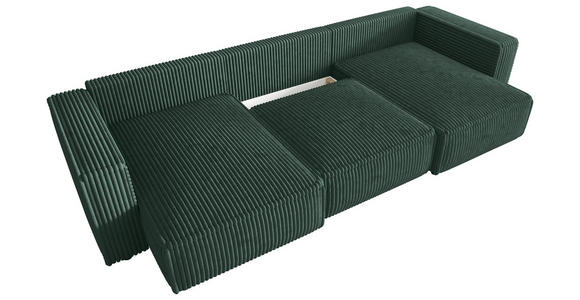 WOHNLANDSCHAFT Dunkelgrün Cord  - Dunkelgrün/Schwarz, MODERN, Kunststoff/Textil (153/350/153cm) - Xora
