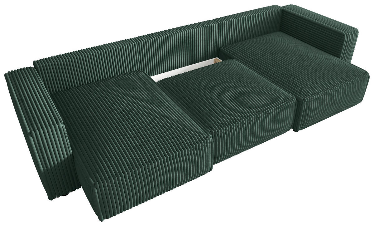 WOHNLANDSCHAFT Dunkelgrün Cord  - Dunkelgrün/Schwarz, MODERN, Kunststoff/Textil (153/350/153cm) - Xora