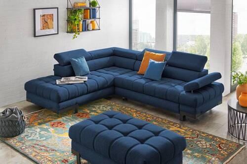 ECKSOFA in Webstoff Dunkelblau  - Schwarz/Dunkelblau, Design, Textil/Metall (223/263cm) - Welnova