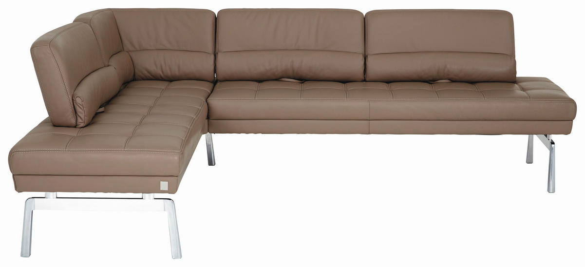 ECKBANK 186/256 cm  in Schlammfarben  - Schlammfarben/Alufarben, Design, Leder/Metall (186/256cm) - Joop!