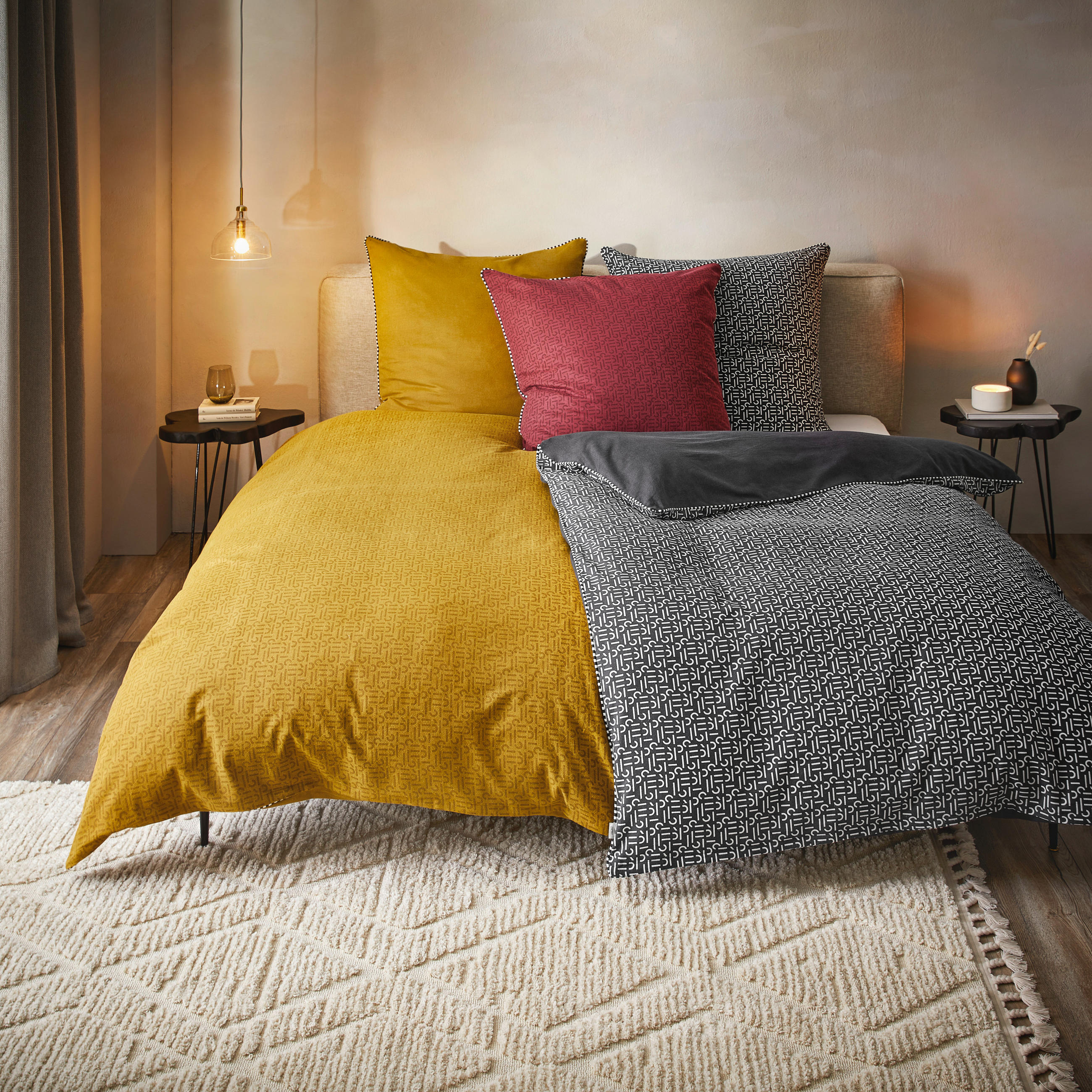 WENDEBETTWÄSCHE Scatter Flanell 200/200 cm  - Dunkelrot, KONVENTIONELL, Textil (200/200cm) - Esprit