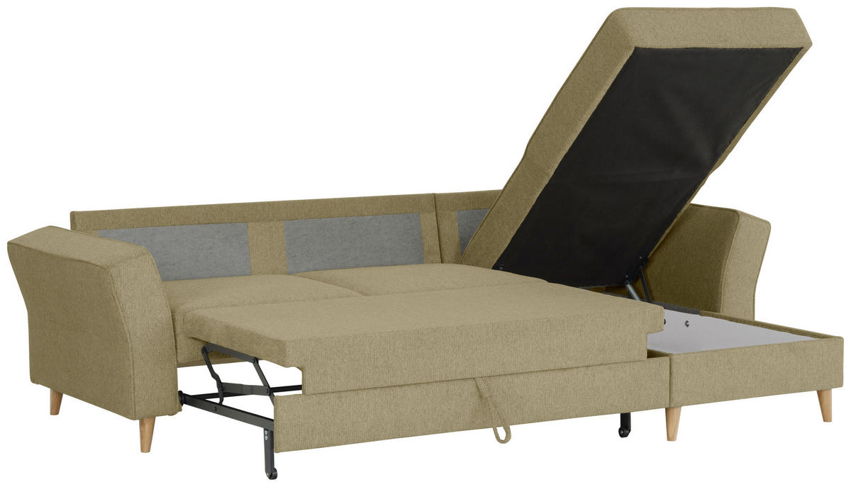 ECKSOFA in Flachgewebe Grün  - Eichefarben/Grün, Konventionell, Holz/Textil (265/159cm) - Carryhome