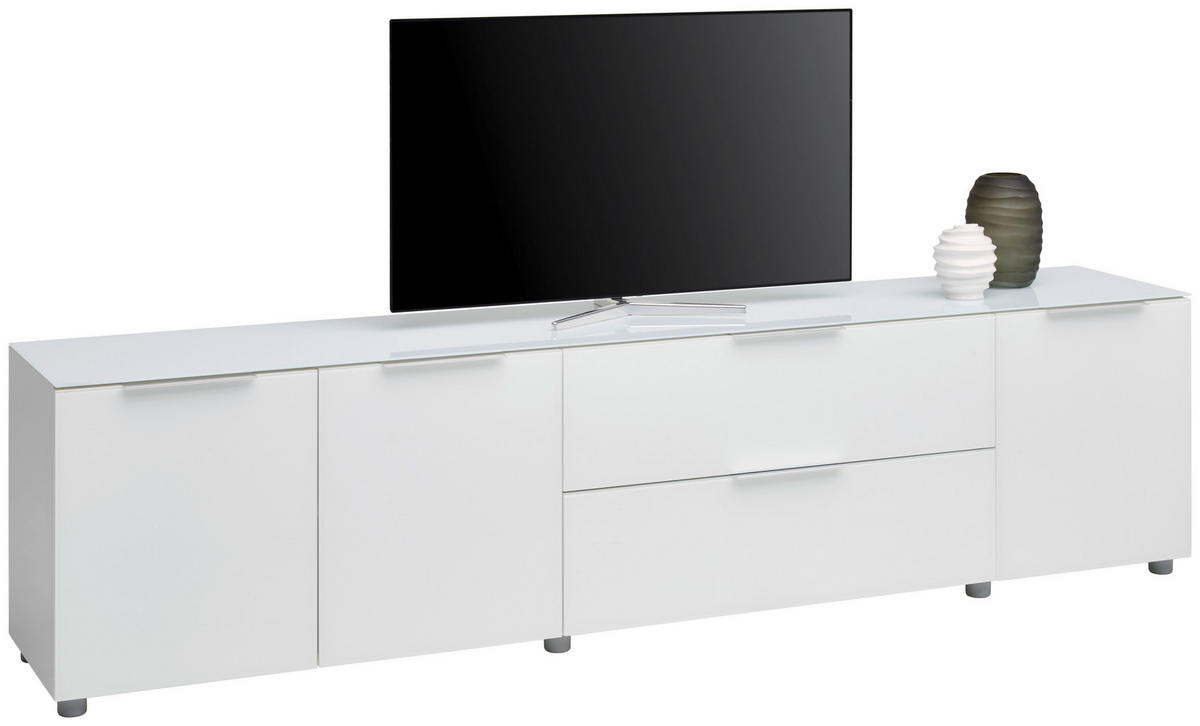 LOWBOARD  225/54/40 cm 2 Schublade(n) Typenauswahl, Beimöbel erhältlich, stehend  - Chromfarben/Weiß Hochglanz, Basics, Glas/Holzwerkstoff (225/54/40cm) - Voleo