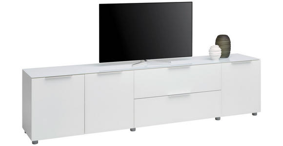 LOWBOARD  225/54/40 cm 2 Schublade(n) Typenauswahl, Beimöbel erhältlich, stehend  - Chromfarben/Weiß Hochglanz, Basics, Glas/Holzwerkstoff (225/54/40cm) - Voleo