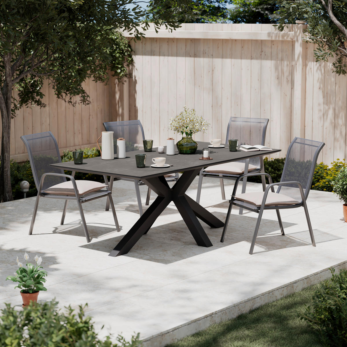 STOL VRTNI     antracit  metal, staklo  - antracit, Moderno, staklo/metal (200/75/100cm) - Ambia Garden