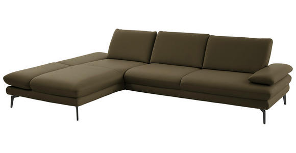 ECKSOFA in Echtleder Grün  195/308 cm  - Schwarz/Grün, Design, Leder/Metall (195/308cm) - Dieter Knoll