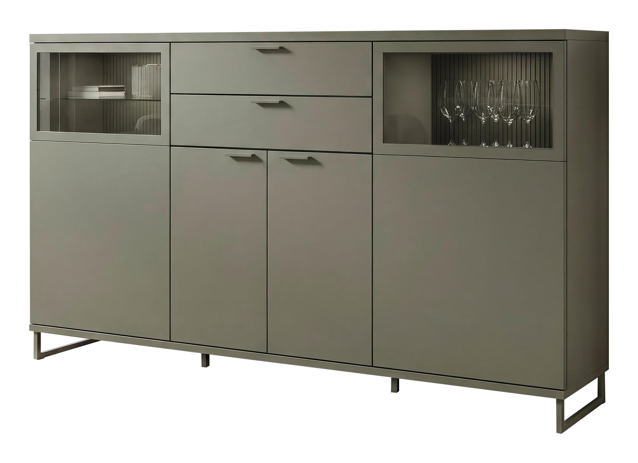 SIDEBOARD  195/123,2/39,6 cm 2 Schublade(n)  - Olivgrün, Design, Glas/Holzwerkstoff (195/123,2/39,6cm) - Invivus