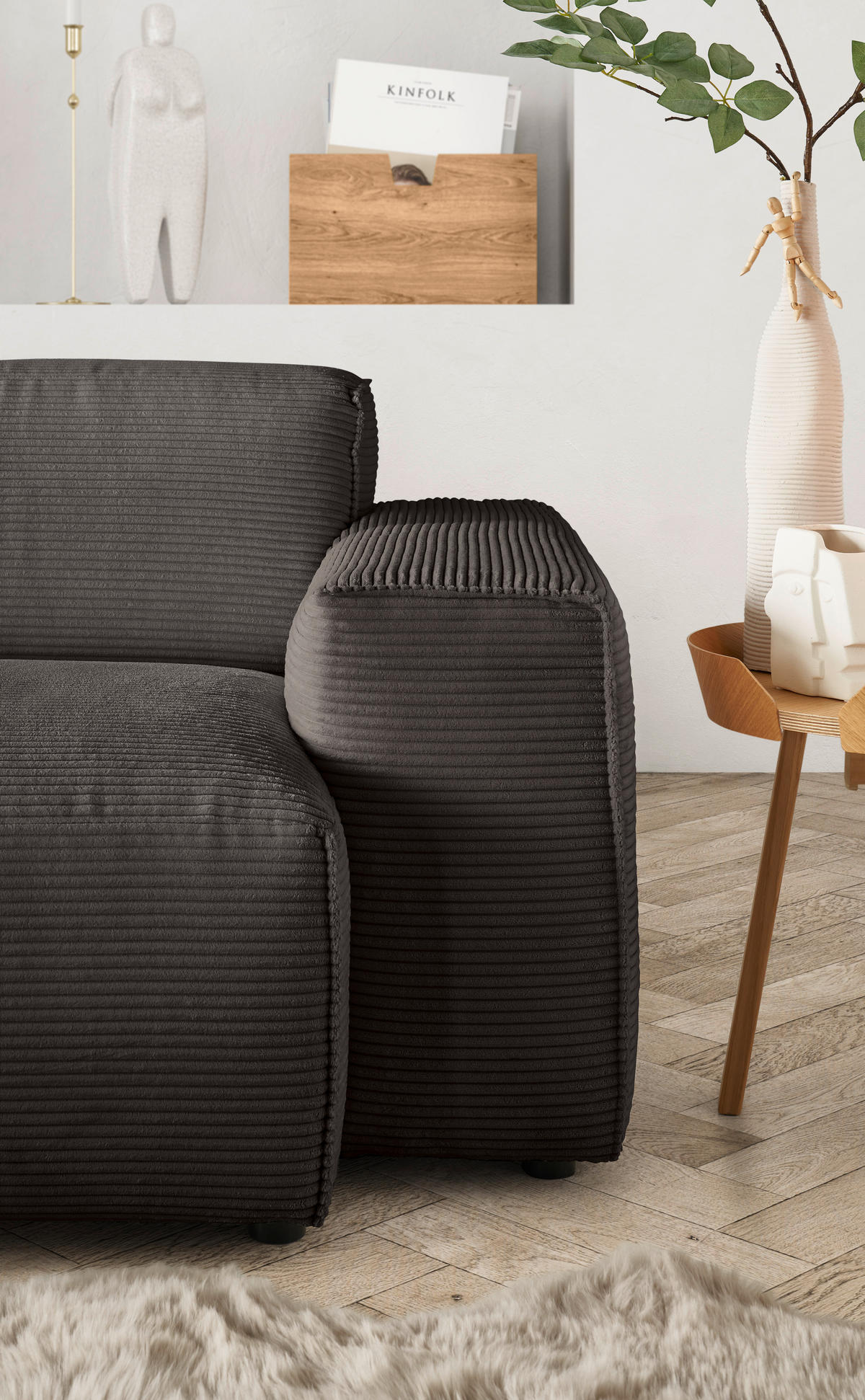 ECKSOFA in Cord Dunkelbraun, Mokka  - Dunkelbraun/Schwarz, Design, Kunststoff/Textil (189/300cm) - Pure Home Lifestyle