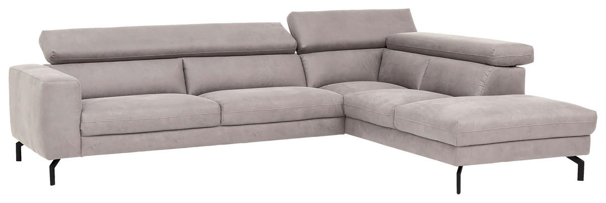 ECKSOFA Mikrofaser Silberfarben  - Silberfarben/Schwarz, Modern, Textil/Metall (305/233cm) - Trendmanufaktur