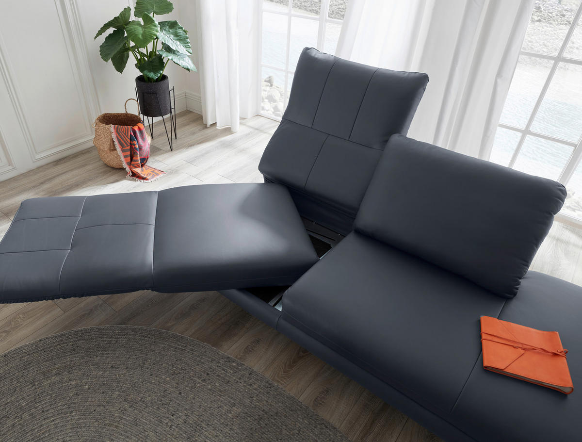 RÉCAMIERE in Echtleder Dunkelblau, Blaugrau  - Chromfarben/Blaugrau, Design, Leder/Metall (209/85-109/95-16cm) - Dieter Knoll