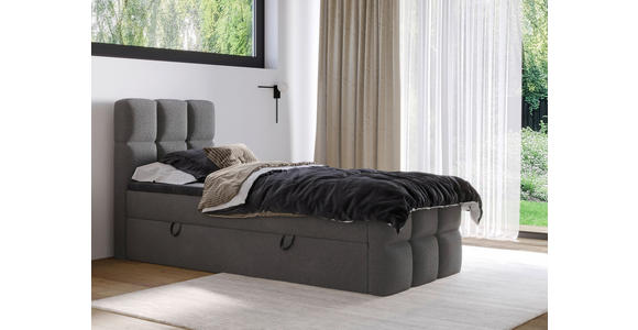 BOXBETT 90/200 cm,  in Dunkelgrau, gepolstertes Kopfteil, Bettkasten, Topper, H3 = fest  - Dunkelgrau/Schwarz, Design, Holzwerkstoff/Kunststoff (90/200cm) - Xora