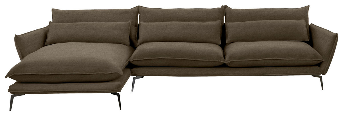 ECKSOFA in Webstoff Braun  - Schwarz/Braun, Design, Textil/Metall (165/338cm) - Livetastic