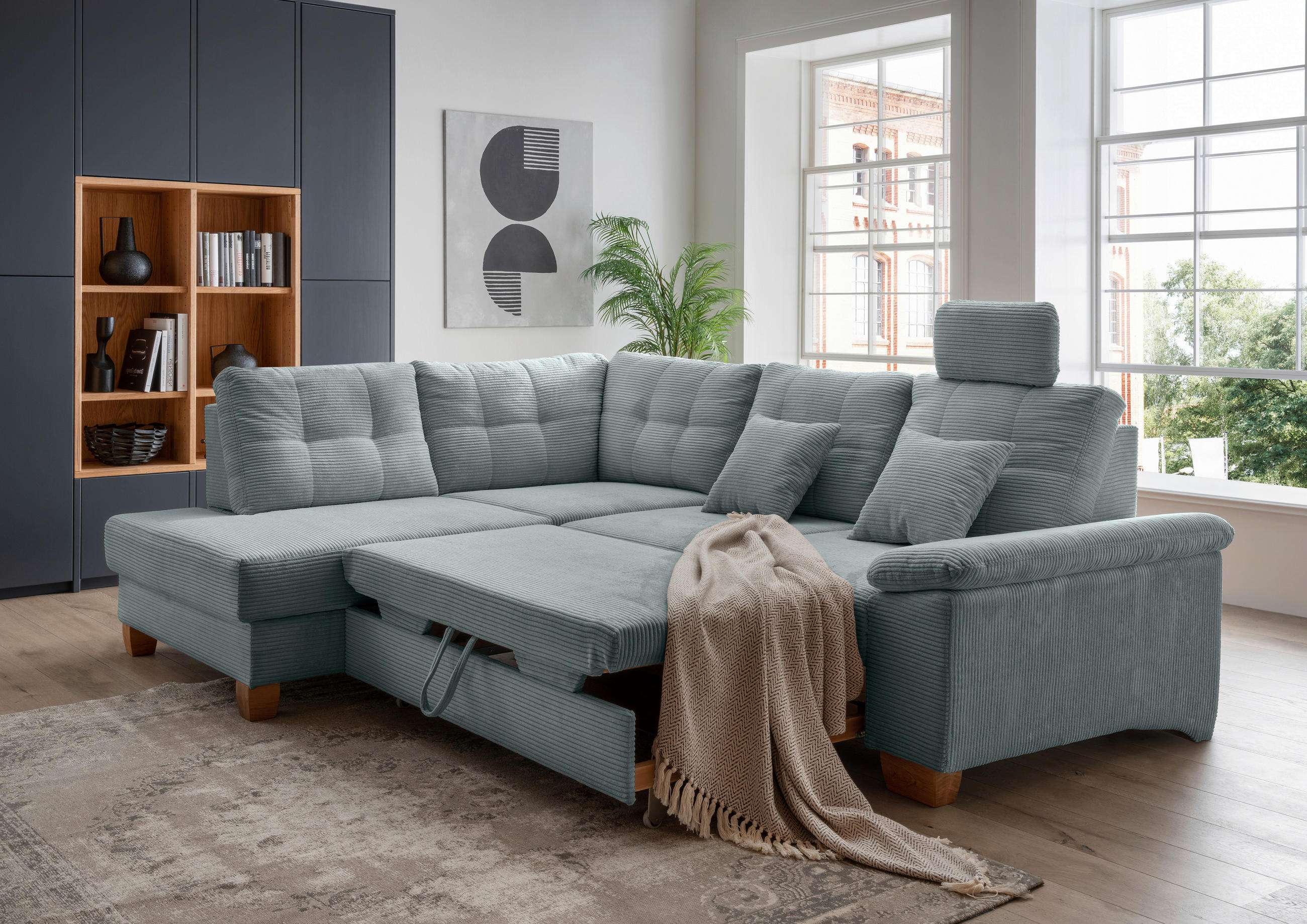 ECKSOFA in Cord Hellblau  - Naturfarben/Hellblau, Modern, Holz/Textil (206/274cm) - Livetastic